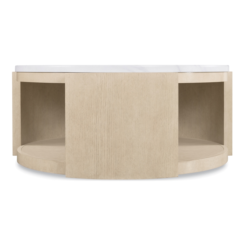 Bowery Hill Round Cocktail Table with Volakas Stone Top in Limestone