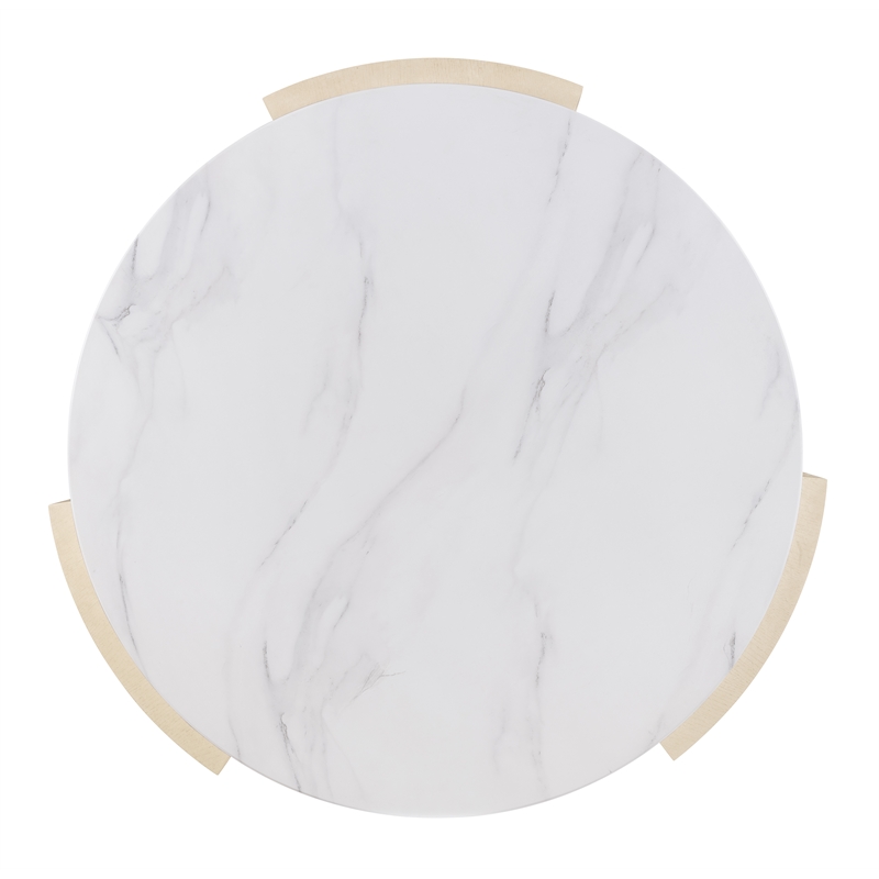Bowery Hill Round Cocktail Table with Volakas Stone Top in Limestone