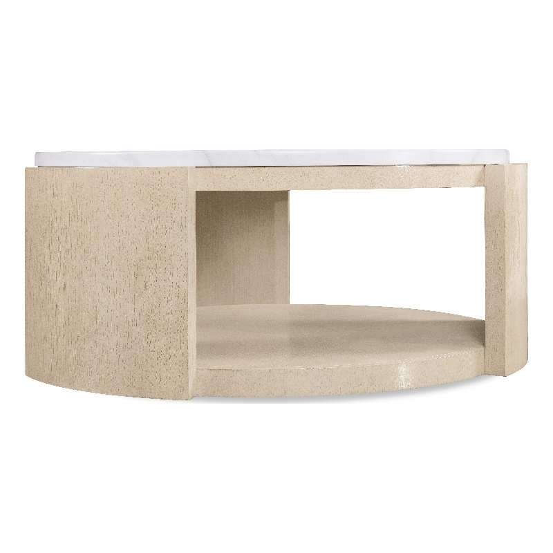 Bowery Hill Round Cocktail Table with Volakas Stone Top in Limestone