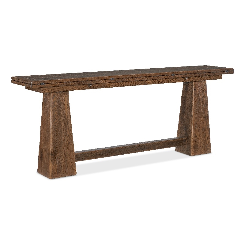 Bowery Hill Flip-Top Oak Console Table in Worn Saddle Brown Wood