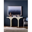 Bowery Hill Arched Burlap Wrapped Console Table in Cream Pebble Beach