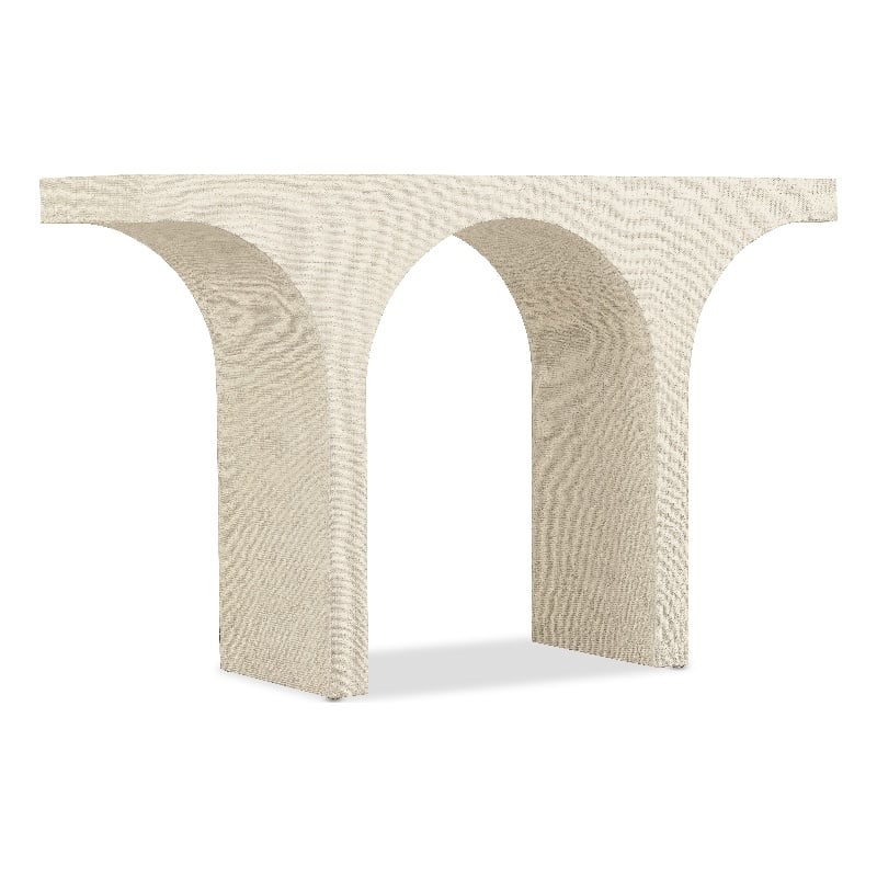 Bowery Hill Arched Burlap Wrapped Console Table in Cream Pebble Beach