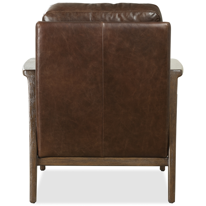 Bowery Hill Brown Leather Club Chair with Exposed Dark Wood Arms