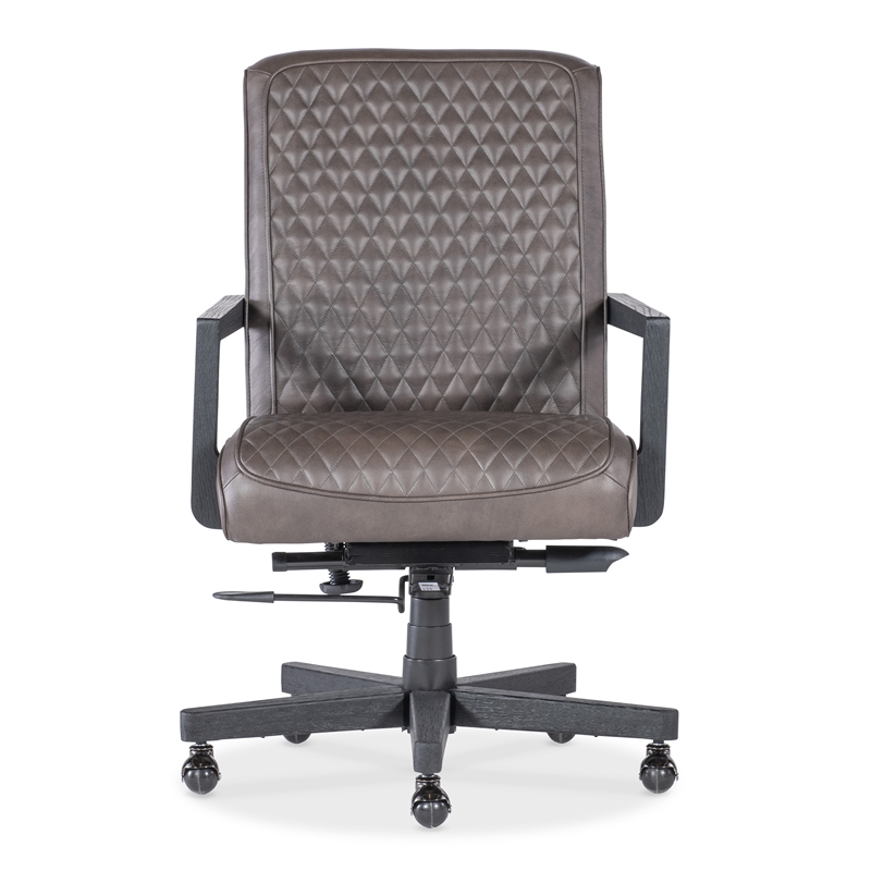 Bowery Hill Quilted Executive Swivel Tilt Chair in Dark Brown Leather