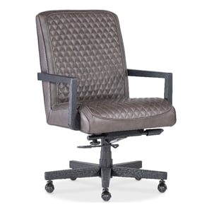 Bowery Hill Quilted Executive Swivel Tilt Chair in Dark Brown Leather