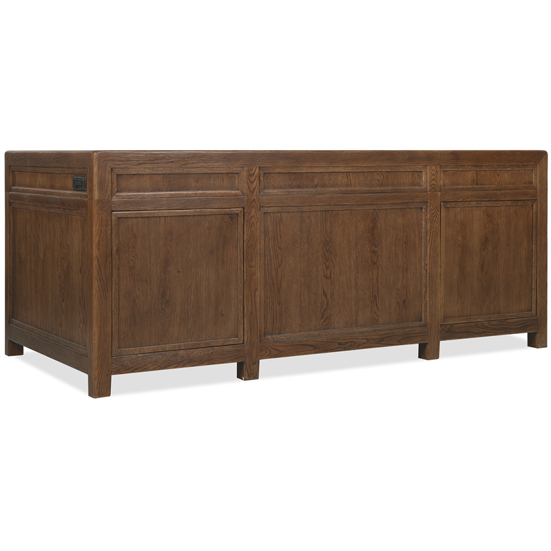 Bowery Hill 7 Drawer Executive Desk in Worn Saddle Brown Wood Finish