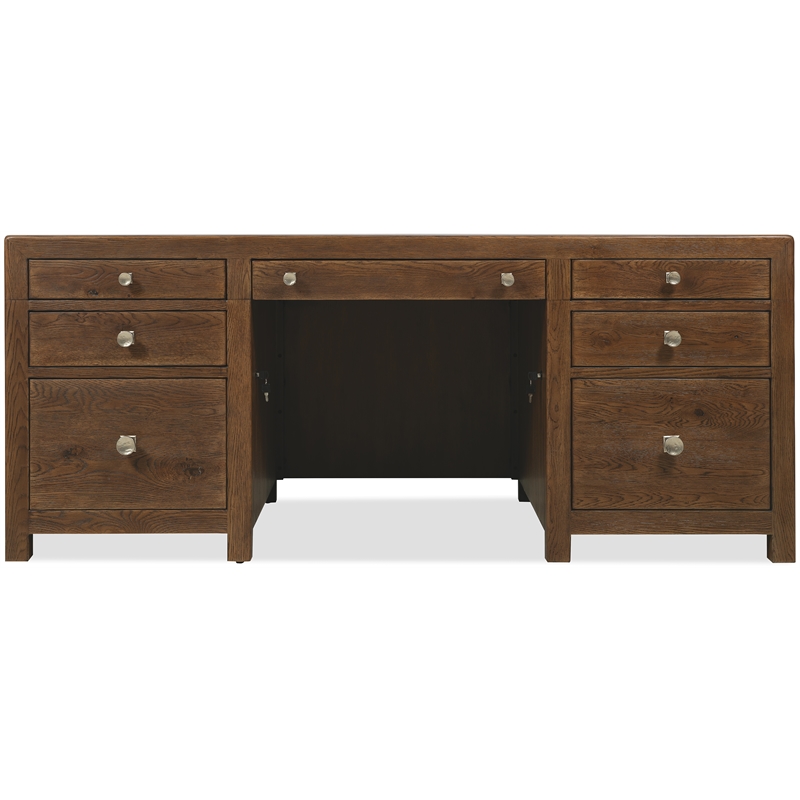 Bowery Hill 7 Drawer Executive Desk in Worn Saddle Brown Wood Finish