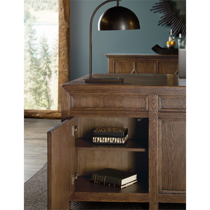 Bowery Hill 7 Drawer Executive Desk in Worn Saddle Brown Wood Finish