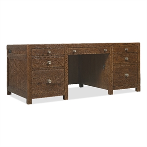 Bowery Hill 7 Drawer Executive Desk in Worn Saddle Brown Wood Finish