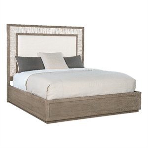 Bowery Hill California King Upholstered Panel Bed in Gray Washed Oak