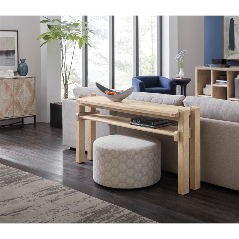 Bowery Hill Narrow Acacia Console Table in Light Natural Brown Wood
