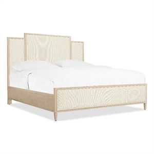 Bowery Hill Queen Tiered Upholstered Panel Bed in Beige Sea Salt Fabric