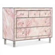 Bowery Hill 5 Drawer Reverse Painted Glass Chest in Pink and Silver