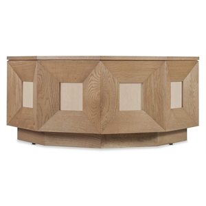 Bowery Hill 10 Sided Decagon Cocktail Table in Natural Oak with Marble
