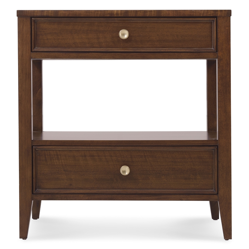 Bowery Hill 2 Drawer Walnut Nightstand with Open Storage in Dark Walnut