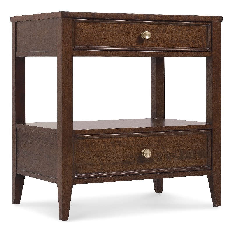 Bowery Hill 2 Drawer Walnut Nightstand with Open Storage in Dark Walnut