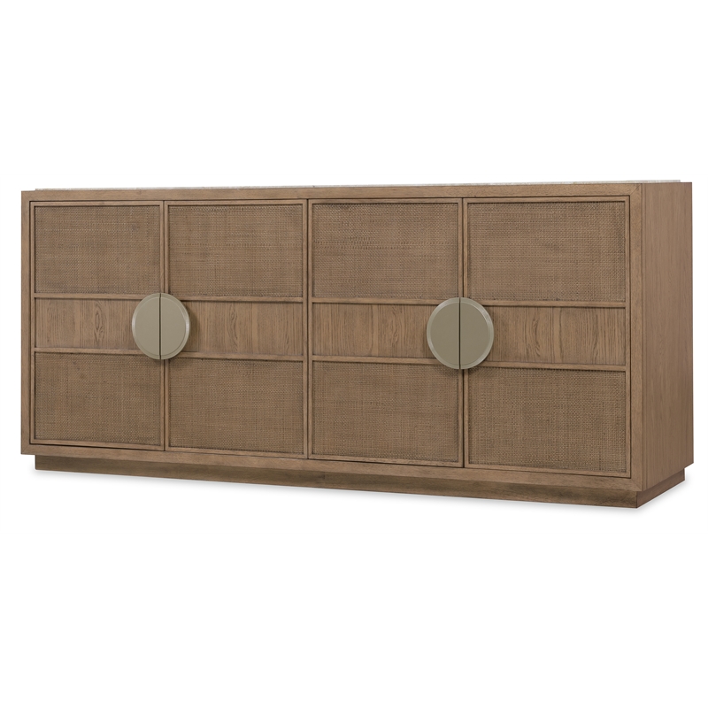 Bowery Hill 4 Door Cane Front Dining Credenza with Marble Inset Top