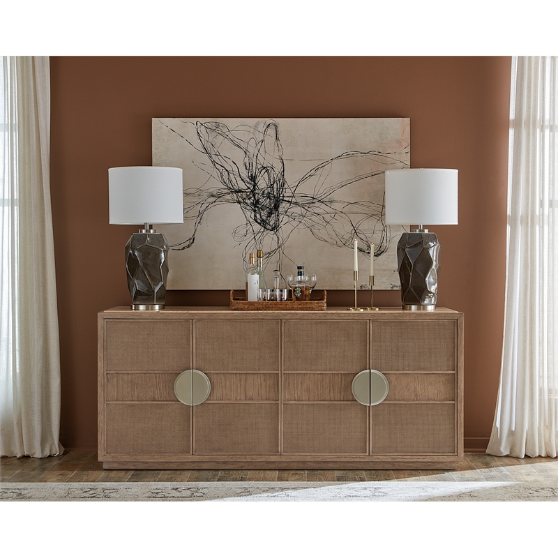 Bowery Hill 4 Door Cane Front Dining Credenza with Marble Inset Top