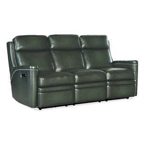 Bowery Hill Zero Gravity Power Sofa with Headrest in Green Leather