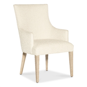 Bowery Hill Fully Upholstered Dining Arm Chair in Ivory Performance Fabric