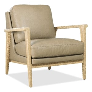 Bowery Hill Beige Leather Club Chair with Exposed Light Wood Arms