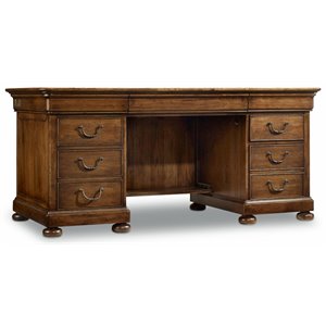 Bowery Hill Executive Wood Desk with 7 Drawers in Pecan Brown Finish