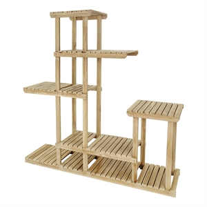 Bowery Hill 67&quot Multi-Tier Wooden Plant Stand in Natural Teak Finish