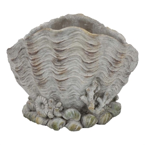 Bowery Hill Coastal Clam Shell Planter in Weathered Gray Terracotta