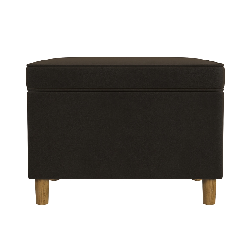 Bowery Hill Storage Ottoman with Hinged Lid in Dark Brown Velvet