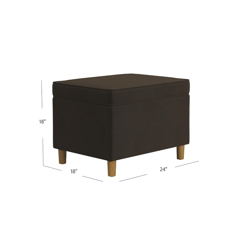 Bowery Hill Storage Ottoman with Hinged Lid in Dark Brown Velvet