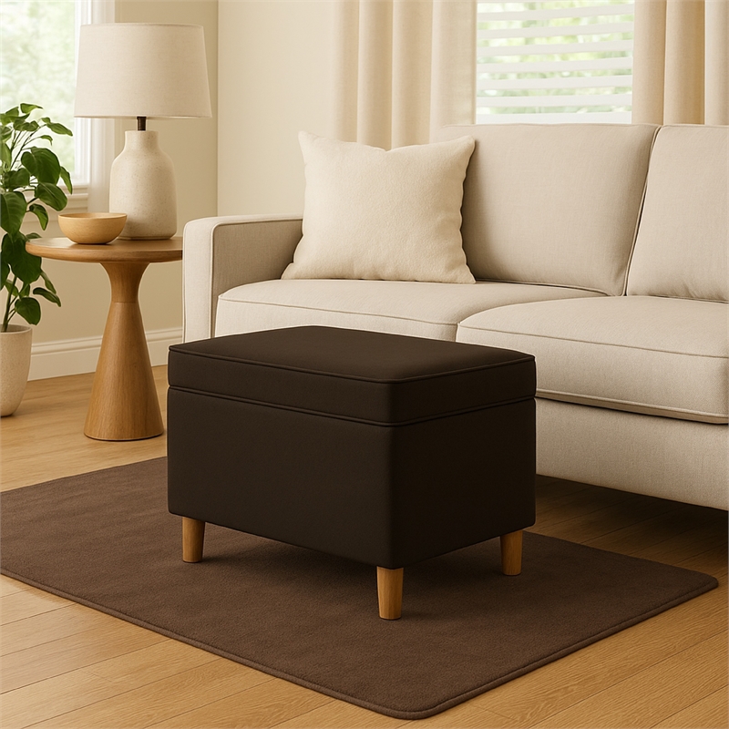 Bowery Hill Storage Ottoman with Hinged Lid in Dark Brown Velvet