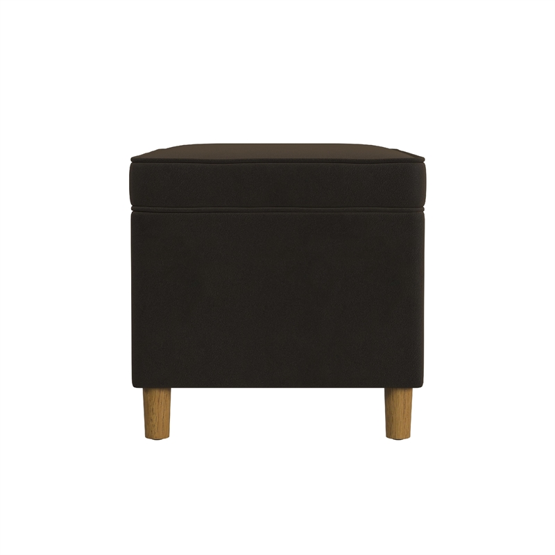 Bowery Hill Storage Ottoman with Hinged Lid in Dark Brown Velvet