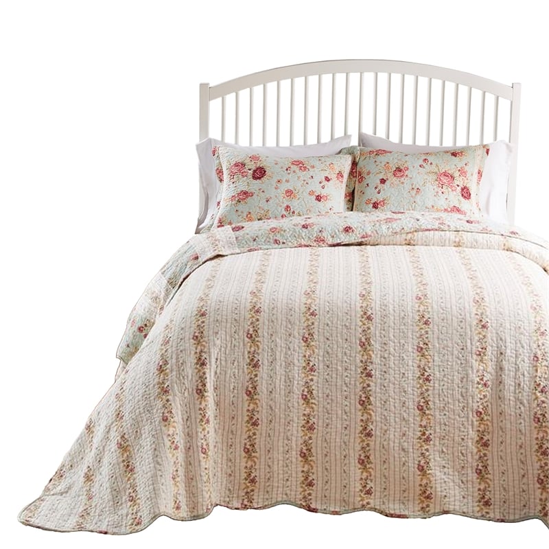 Bowery Hill 3-Piece King Bedspread Set with Reversible Rose Print in Blue