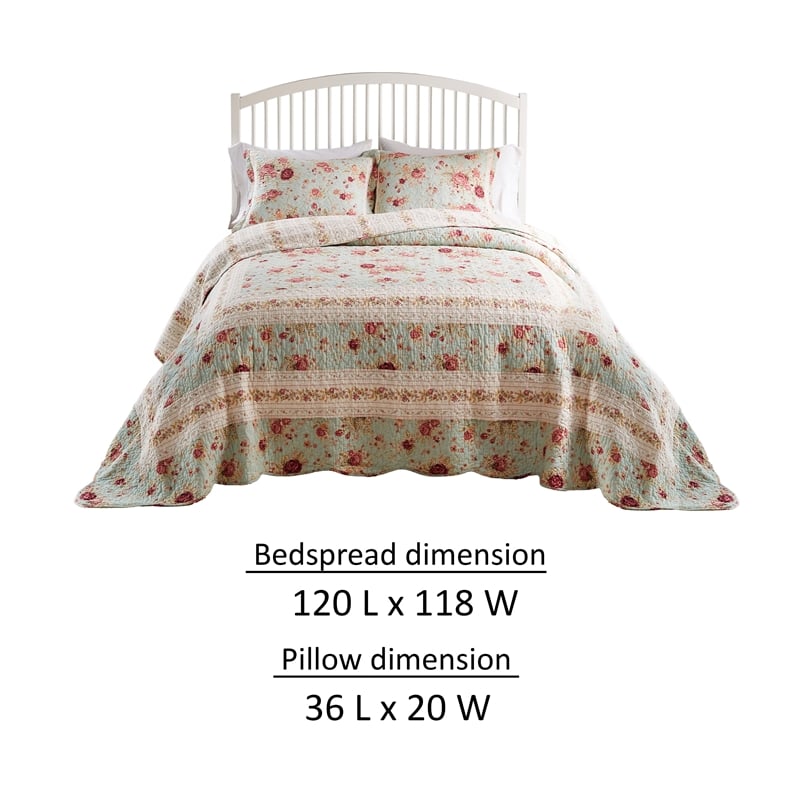 Bowery Hill 3-Piece King Bedspread Set with Reversible Rose Print in Blue