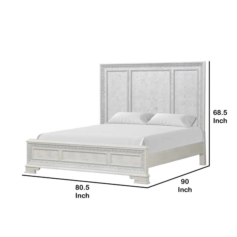 Bowery Hill King Panel Bed in Creamy White with Silver Accents