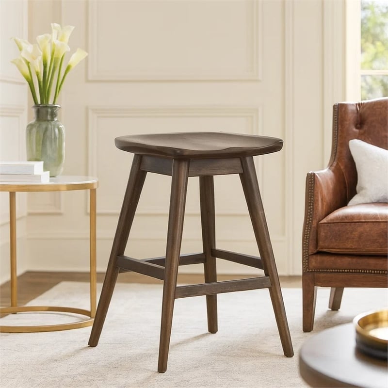 Bowery Hill Counter-Height Stool with Saddle Seat in Dark Brown Mahogany
