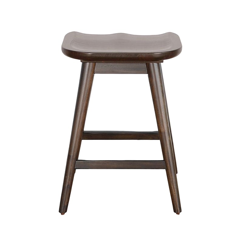 Bowery Hill Counter-Height Stool with Saddle Seat in Dark Brown Mahogany