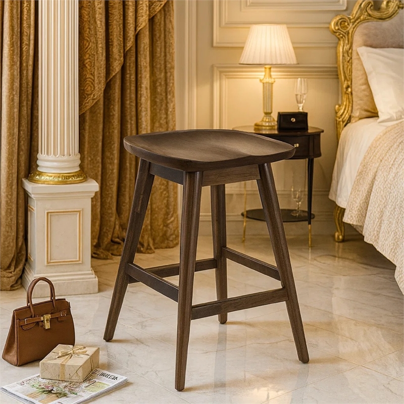 Bowery Hill Counter-Height Stool with Saddle Seat in Dark Brown Mahogany