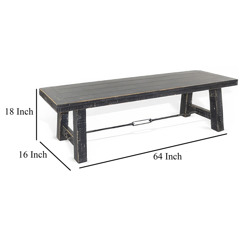 Bowery Hill 64 Inch Dining Bench with Turnbuckle Accents in Black Mahogany