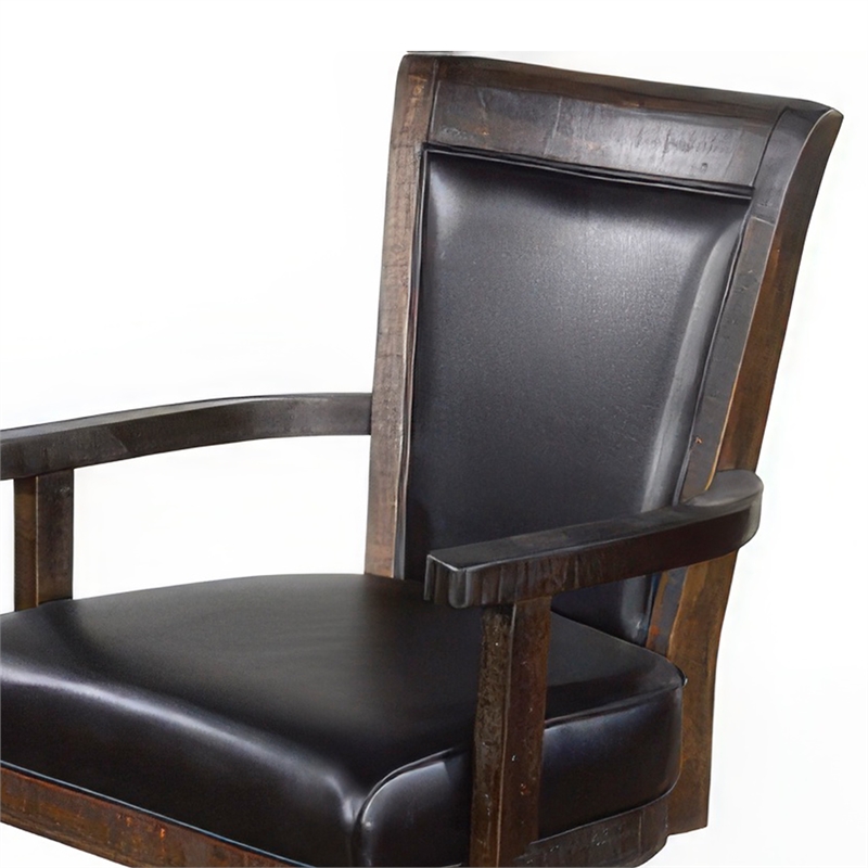 Bowery Hill Rolling Swivel Game Chair in Black Faux Leather & Brown Wood