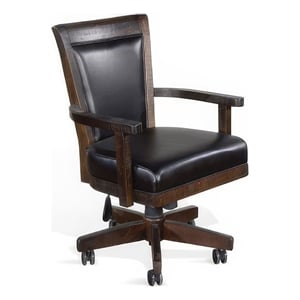 Bowery Hill Rolling Swivel Game Chair in Black Faux Leather & Brown Wood