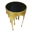 Bowery Hill Round Glass Top Side Table in Gold with Drip Design