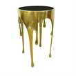 Bowery Hill Round Glass Top Side Table in Gold with Drip Design