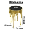 Bowery Hill Round Glass Top Side Table in Gold with Drip Design