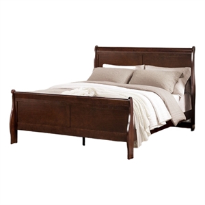 Bowery Hill Ryla Queen Bed Sleigh Headboard Cherry Brown Solid Wood Frame