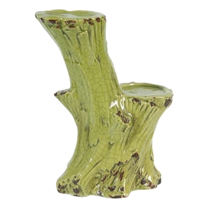 Bowery Hill Decorative Candle Holder Tree Trunk Stoneware Green 11 Inch
