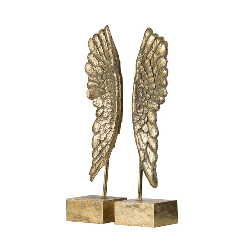 Bowery Hill Angel Wing Bookend Set in Gold Resin with Antique Highlights