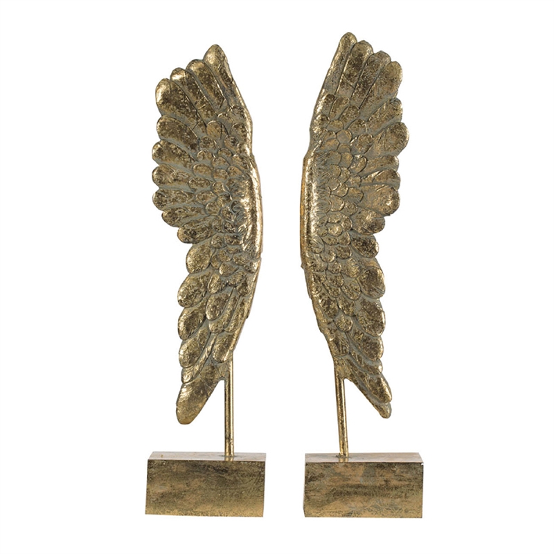 Bowery Hill Angel Wing Bookend Set in Gold Resin with Antique Highlights