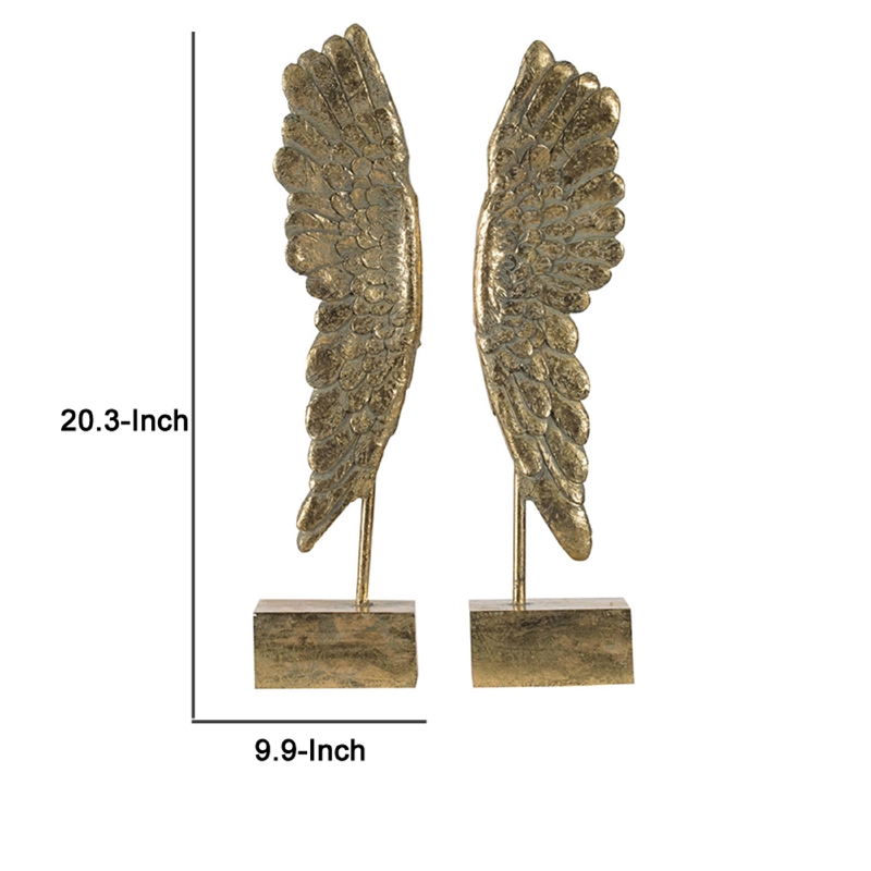 Bowery Hill Angel Wing Bookend Set in Gold Resin with Antique Highlights