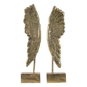 Bowery Hill Angel Wing Bookend Set in Gold Resin with Antique Highlights
